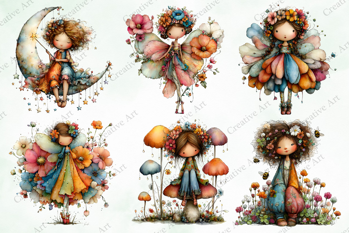 Watercolor Whimsical Fairy Clipart, an Illustration by Creative Art (Photo 4 of 11)