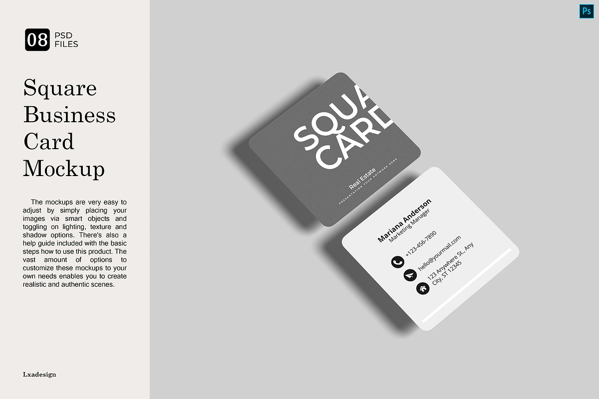 Square Business Card Mockup, an Advertising Mockup by Lxadesign (Photo 1 of 10)