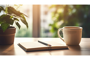 plant spiral notebook on table ai, a Nature Photo by pikepicture