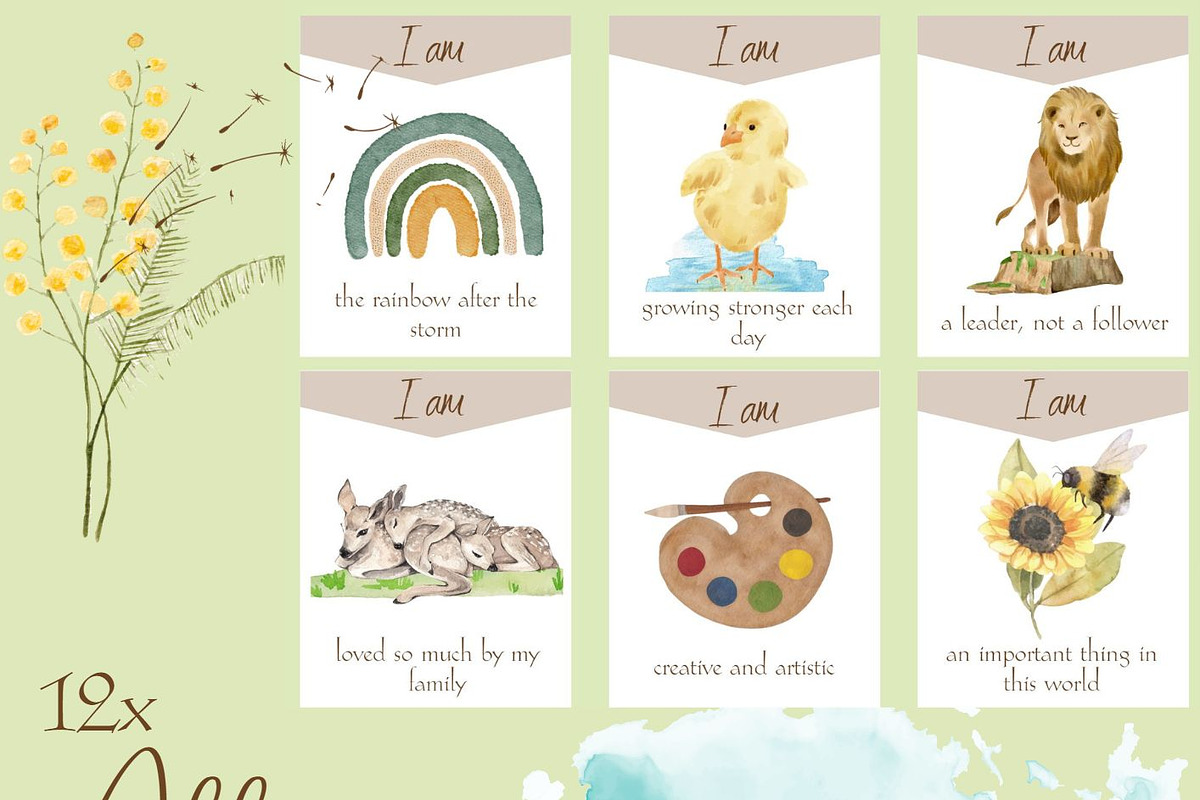 watercolour kids flashcards template, a Decorative Illustration by BarefootChild studio (Photo 7 of 8)