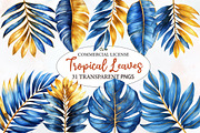 Blue and Gold Tropical Leaves, an Illustration by Designworld (Thumbnail 1 of 7)