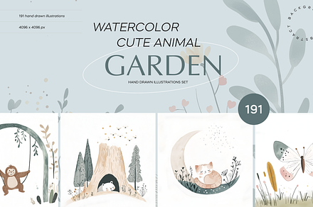 Watercolor Cute Animal Garden