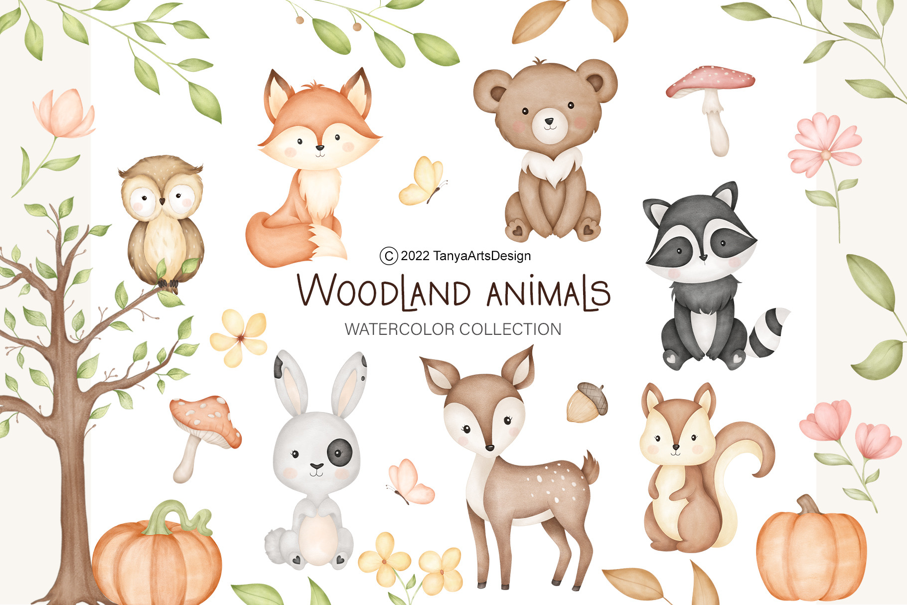 cute woodland watercolor clipart | Creative Market