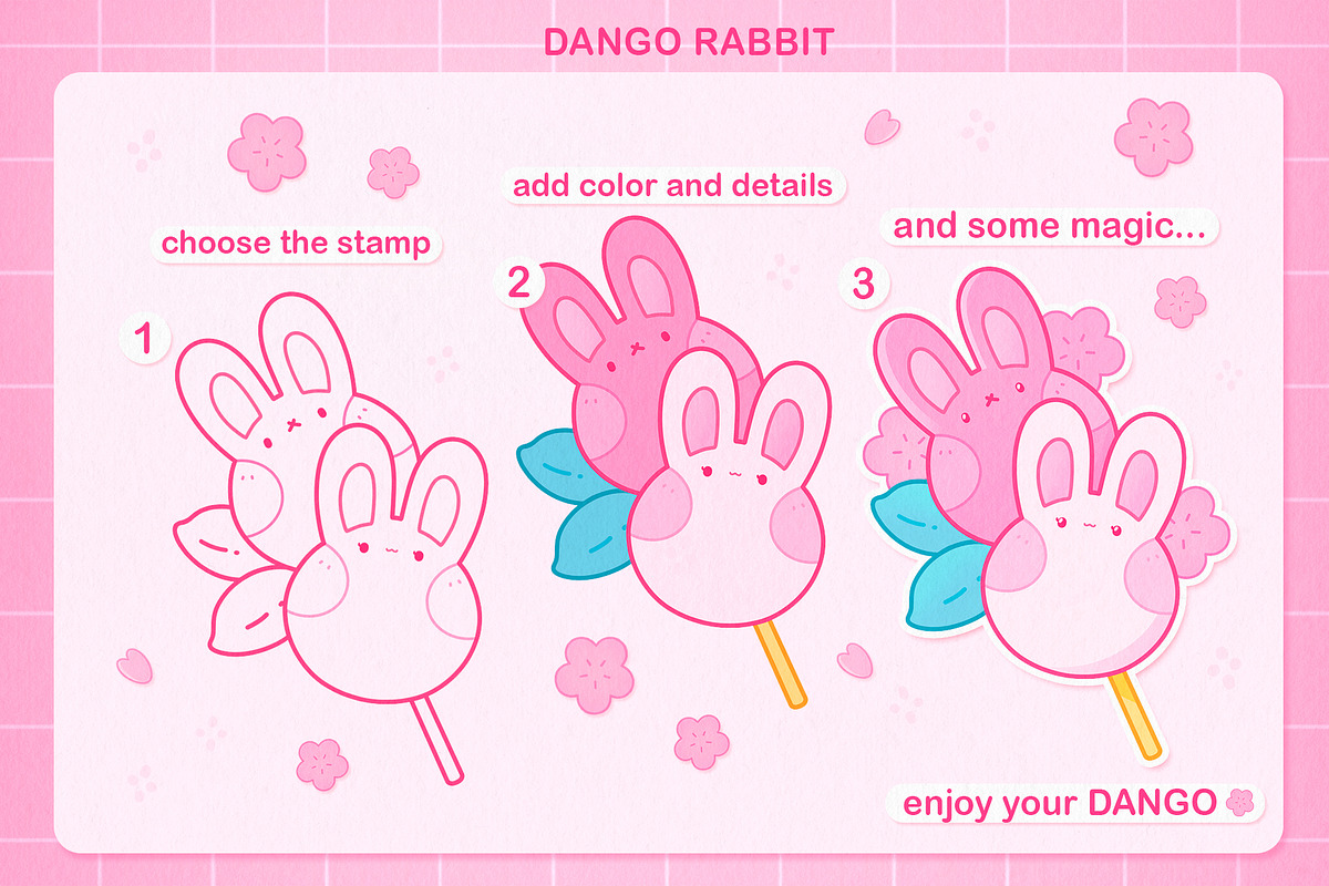 Cute Procreate Stamps Sakura Rabbit, an Animal Illustration by InkPrintsTattoo (Photo 4 of 7)