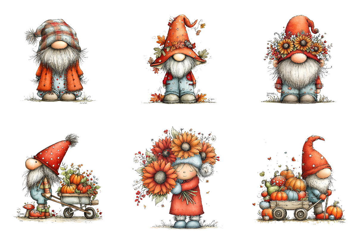 Autumn Gnome Watercolor Clipart, a Seasonal Illustration by CreationArt (Photo 5 of 5)