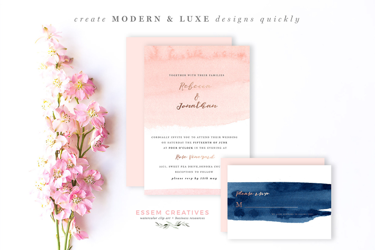 Blush and Navy Abstract Watercolor, a Texture Illustration by Essem Creatives (Photo 2 of 5)