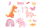 Watercolor Dinosaurs Girl clipart, a Background Graphic by LarysaZabrotskaya (Thumbnail 3 of 9)