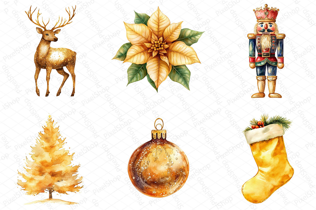 Watercolor Gold Sparkle Christmas, an Illustration by DreamPrint404 (Photo 4 of 7)