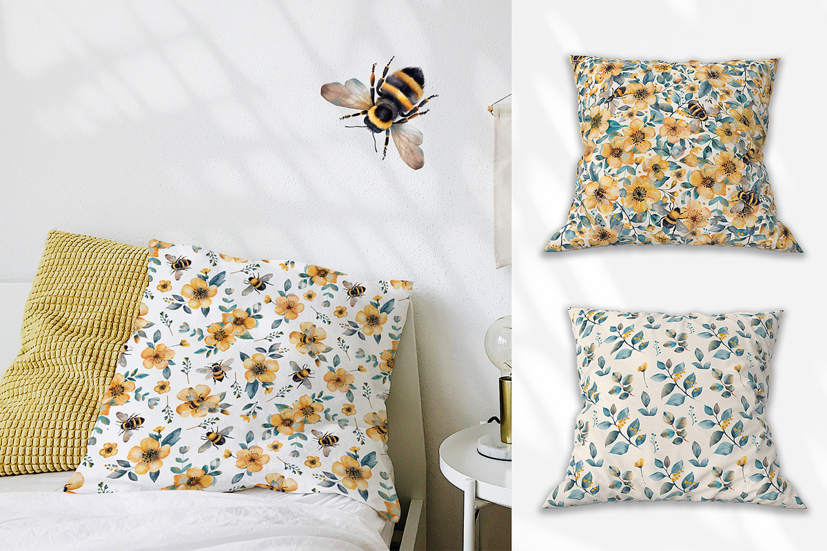 Bees and flowers watercolor clipart, a Seasonal Illustration by Anna Druzhkova (Photo 16 of 17)