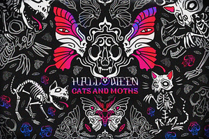 Halloween cats and moths