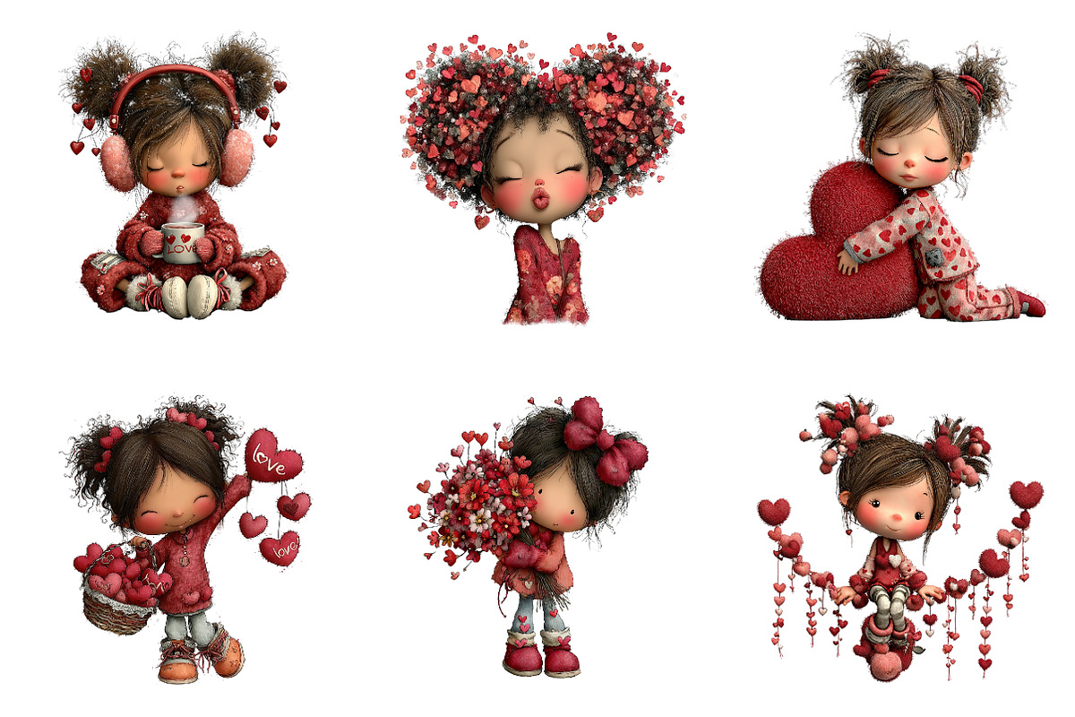 Whimsical Valentine Cute-girl Clipar, an Illustration by CreationArt (Photo 2 of 6)