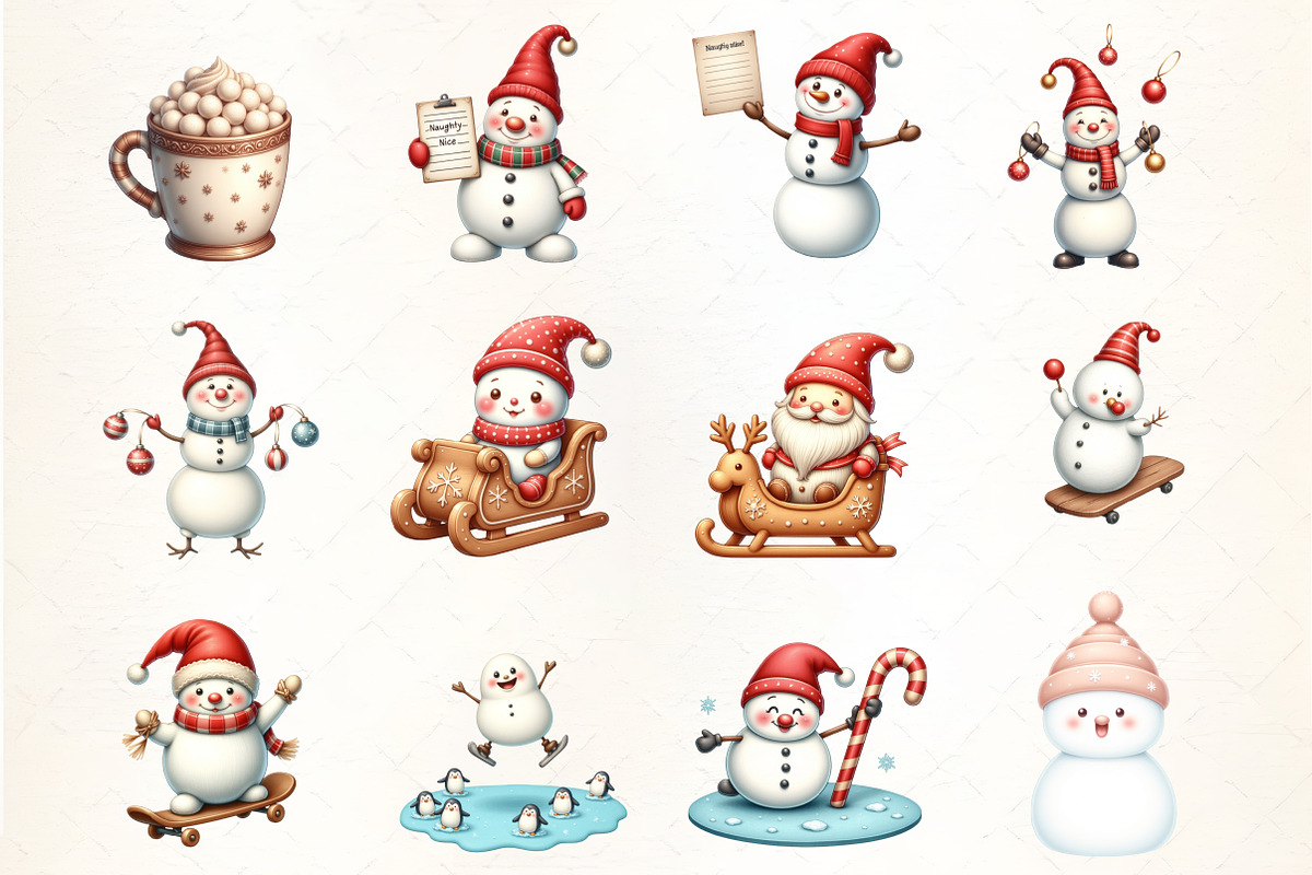 Funny Christmas Snowman Clipart, an Illustration by CrexoraLab (Photo 2 of 5)
