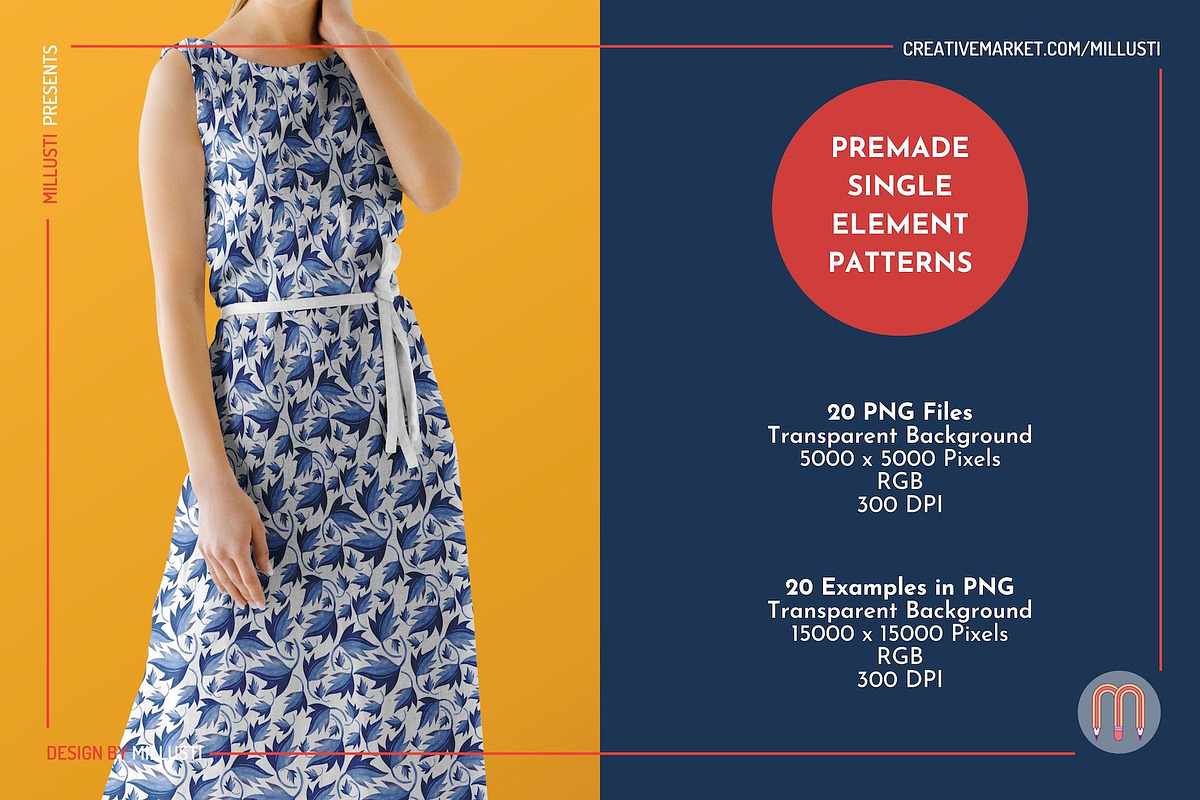 Chinoiserie Blue Watercolor Patterns, a Pattern Graphic by Millusti (Photo 5 of 11)