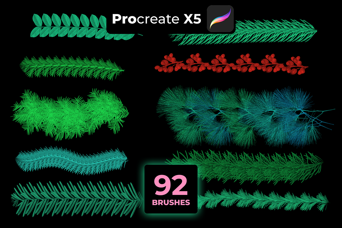 92 FLORAL brushes for PROCREATE X5, a Brush Add-On by Graphics Resources (Photo 12 of 15)