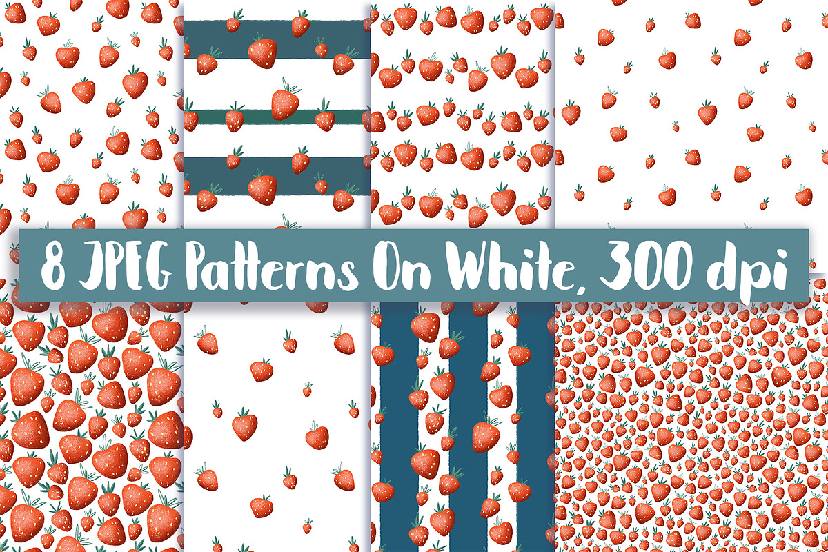 Strawberry Clipart And Patterns, a Pattern Graphic by RabbitAndPencil (Photo 2 of 8)