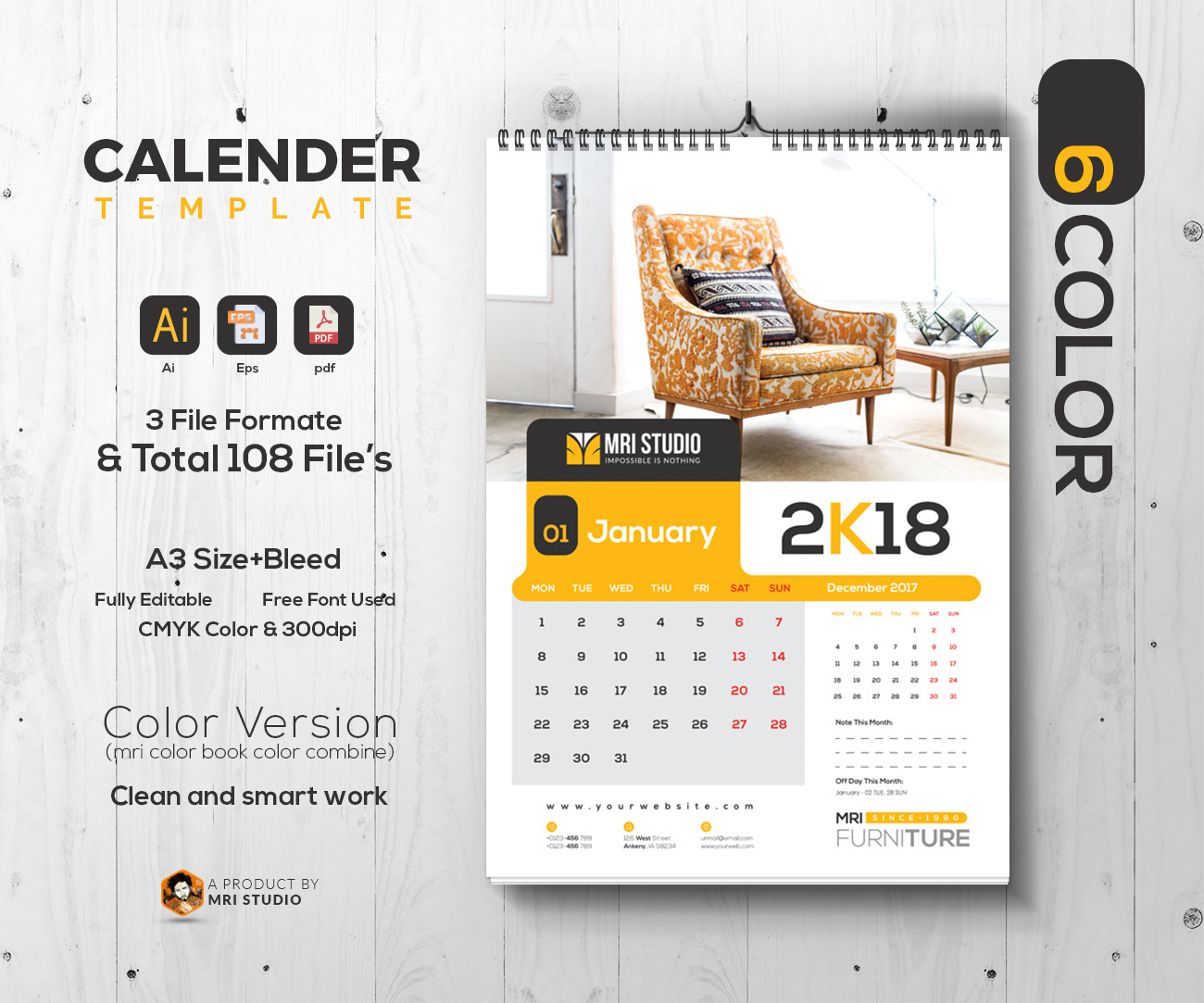 Calander Template by Mri Studio  Creative Market