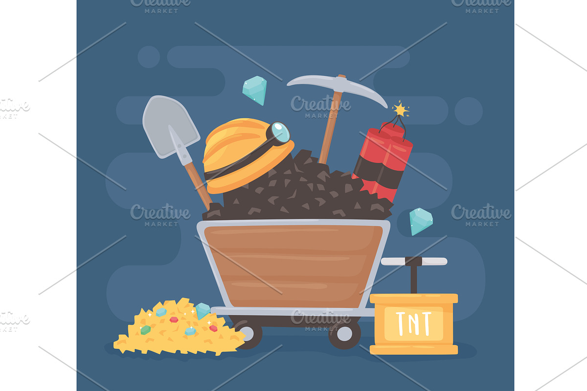 mining cart tools, an Illustration by studiogstock