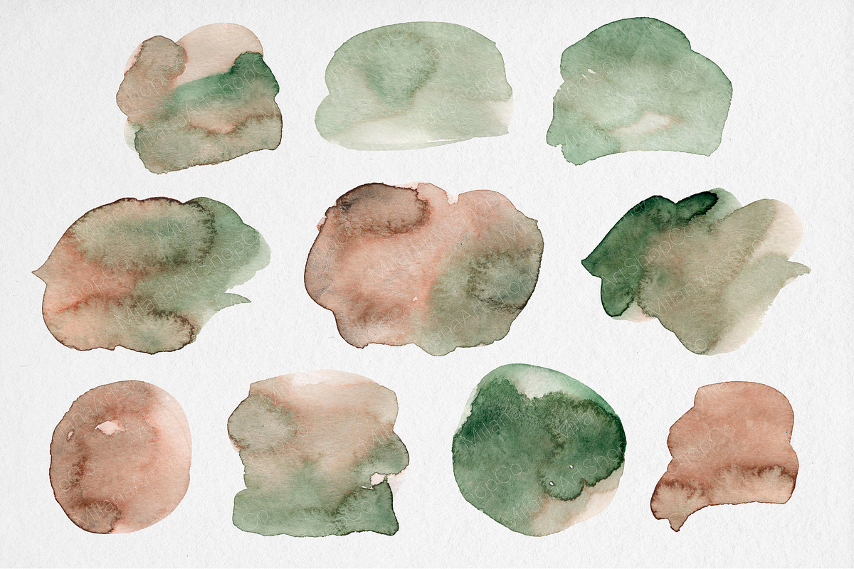 Watercolor Green Brown Stains, a Texture Graphic by MilanaDesignShop (Photo 2 of 4)