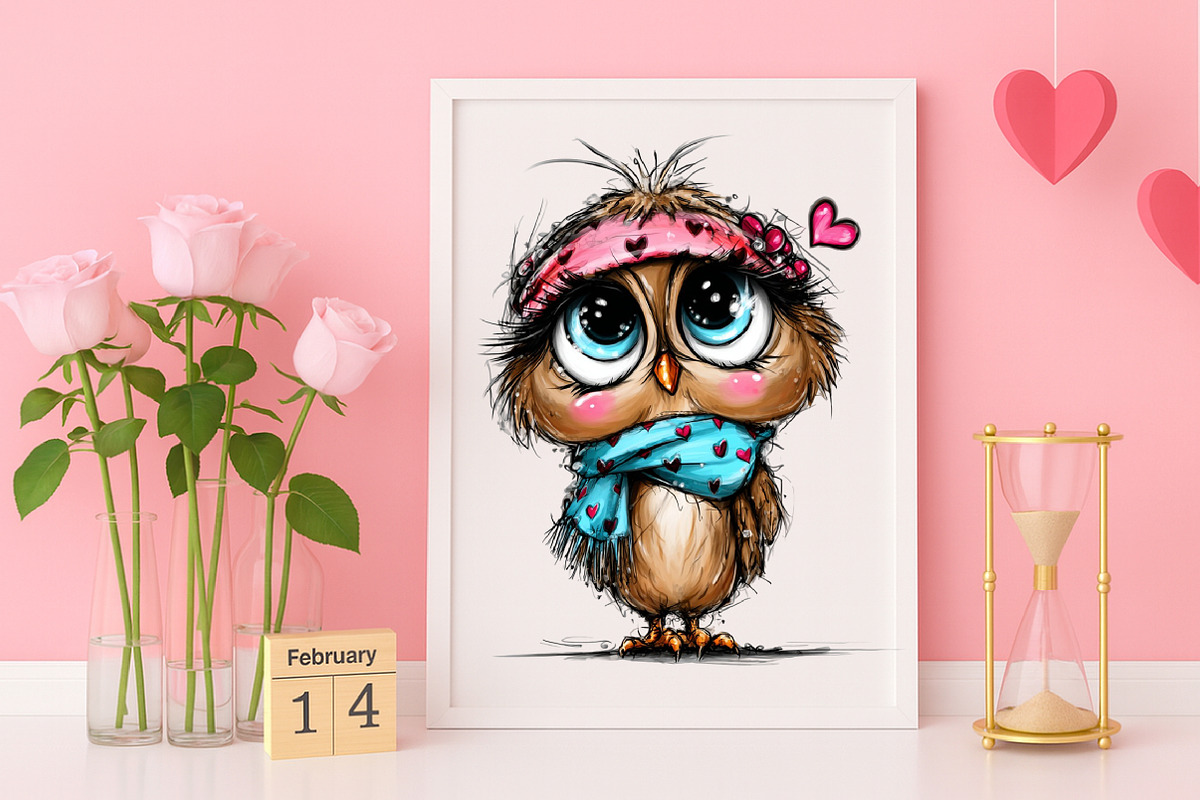 Whimsical Valentine Baby Owl Clipart, an Illustration by Canvas Craft (Photo 5 of 6)