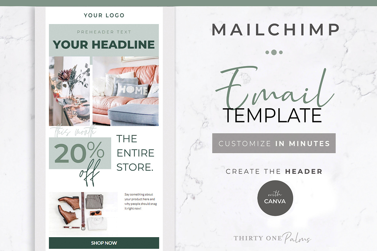 Canva & Mailchimp Newsletter | Green, an Email Template by Thirty One Palms Studio (Photo 1 of 9)