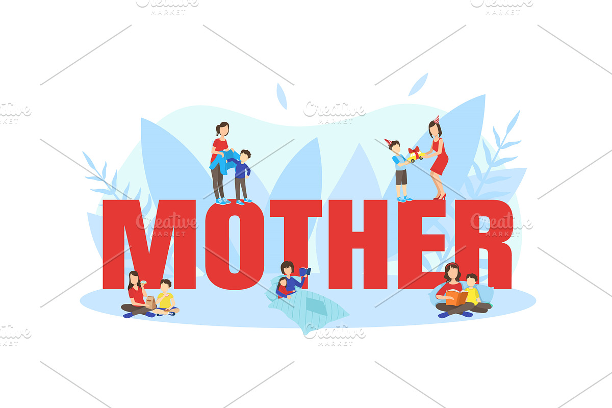 Mother Big Word with Tiny Parents, a Person Illustration by TopVectors
