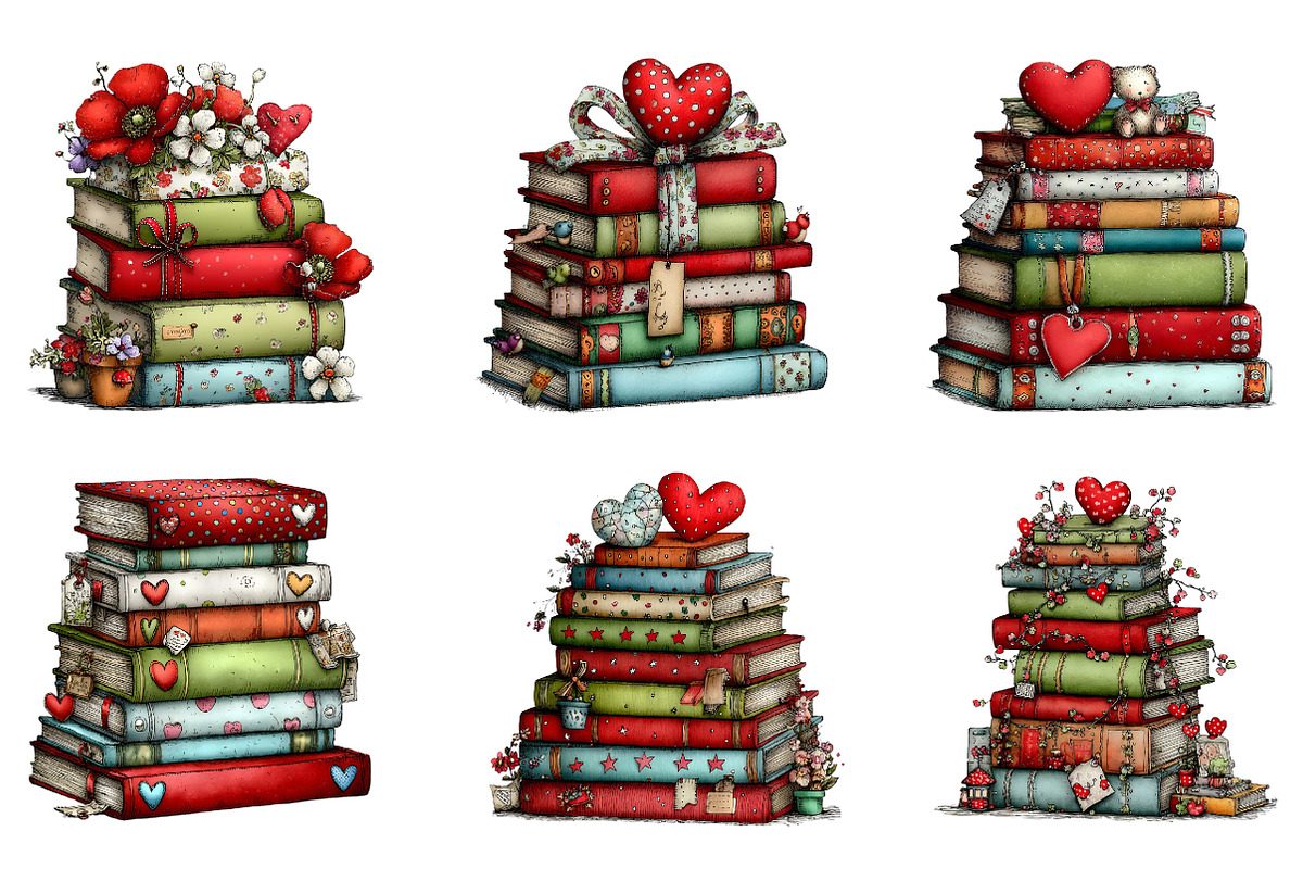 Valentine Stack of Books Clipart, an Illustration by Dream Creation (Photo 2 of 6)