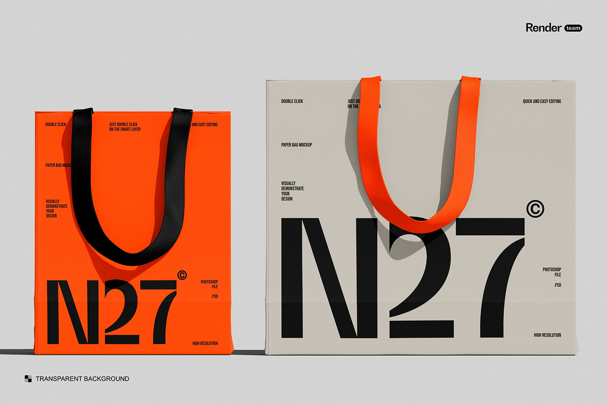 Paper Bag Mockup Set, a Packaging Mockup by Renderteam (Photo 3 of 12)