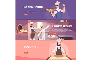 Pizza chef. banners with cooking, a Food Illustration by Onyx