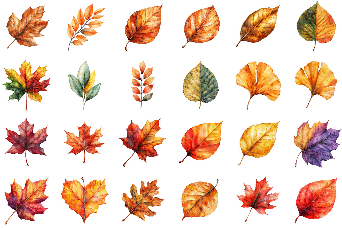 Watercolor Fall Autumn Leaves Clipar, an Illustration by Sublimation Artist (Photo 2 of 6)