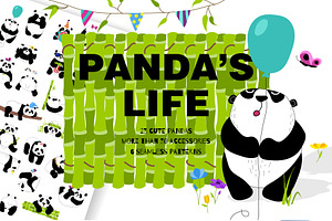 Panda's life - set with cute pandas