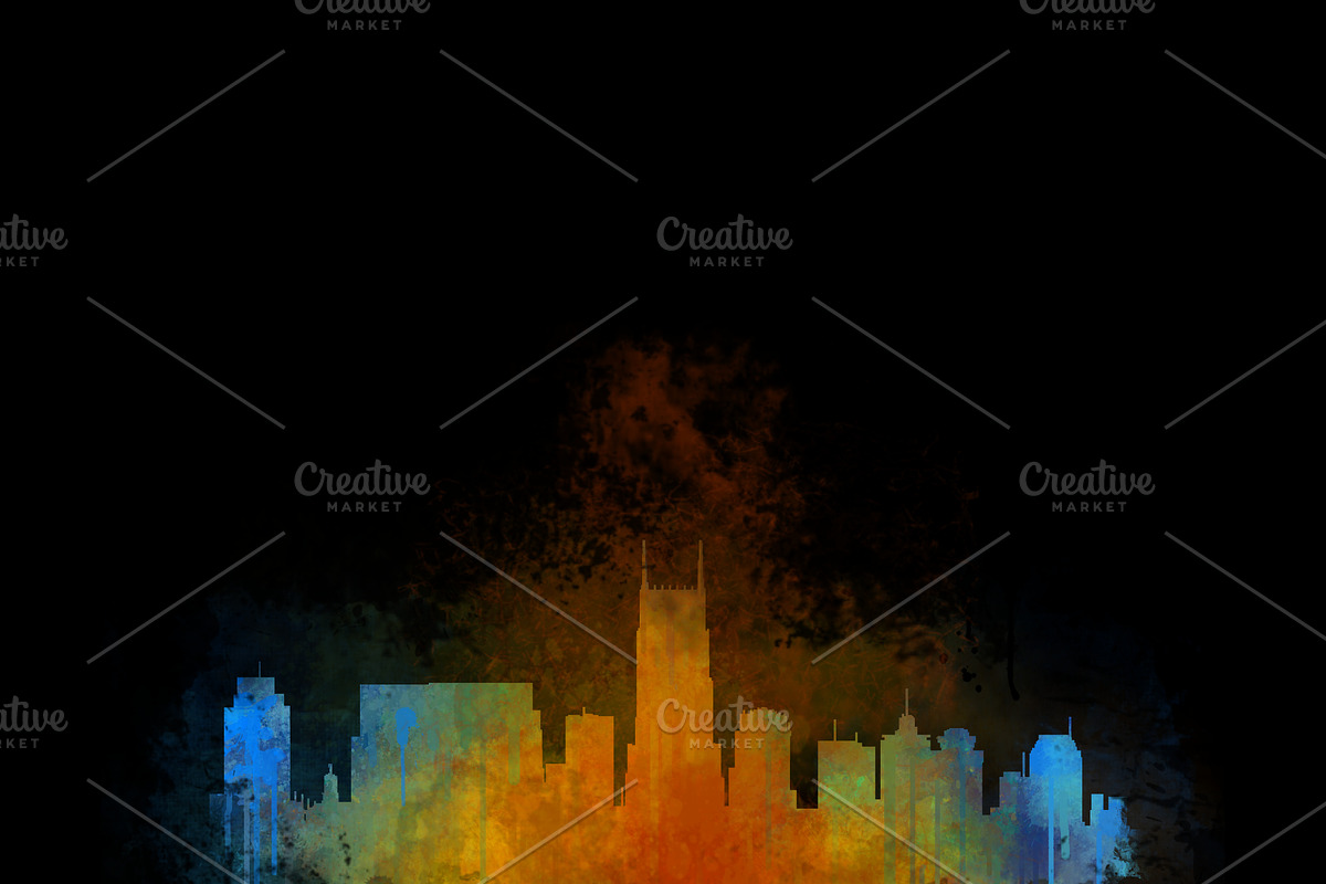 Nashville City Watercolor Skyline v4, an Illustration by HQPhoto Store (Photo 1 of 2)