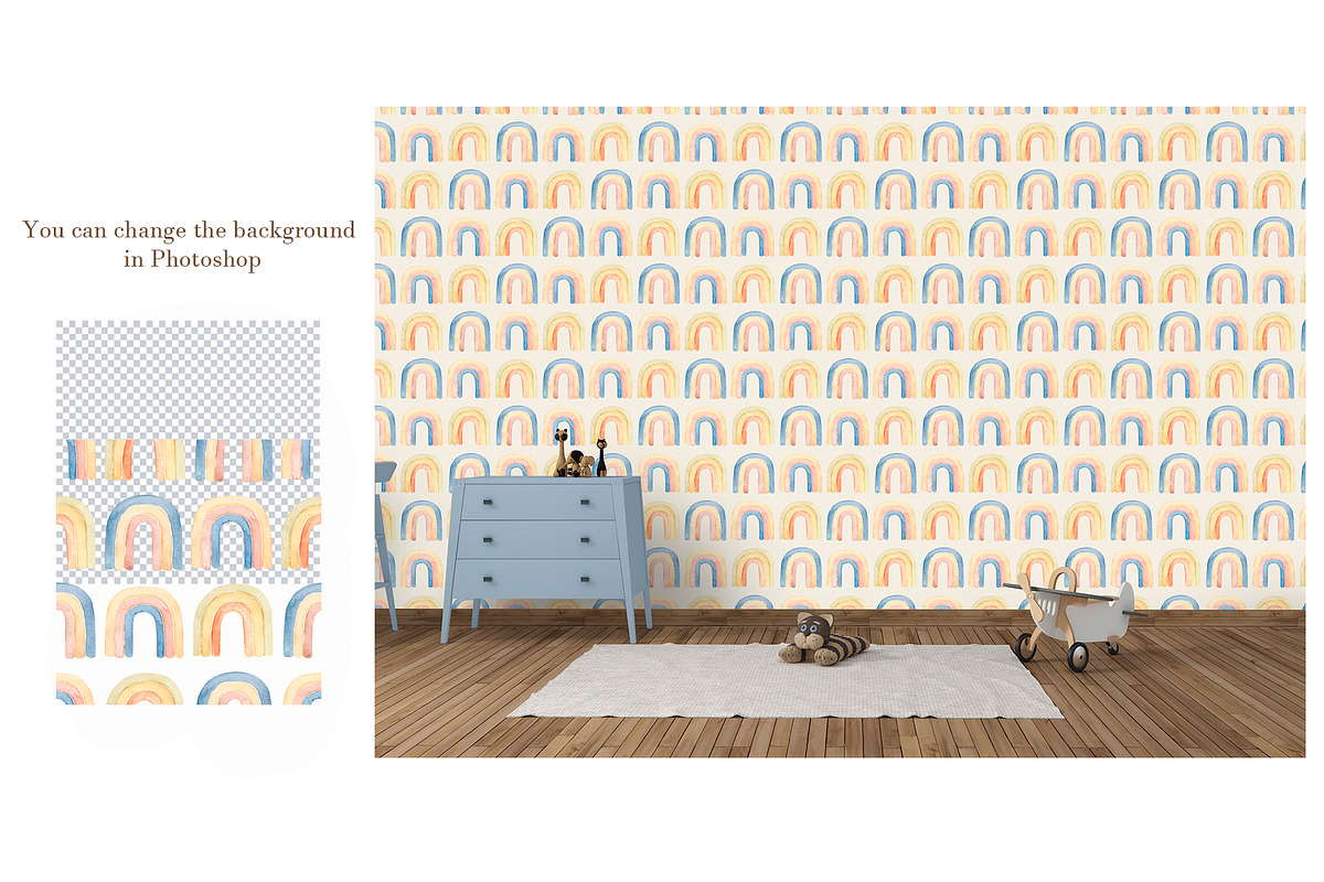 Watercolor Rainbows Pattern, a Pattern Graphic by MayaNavits (Photo 6 of 10)