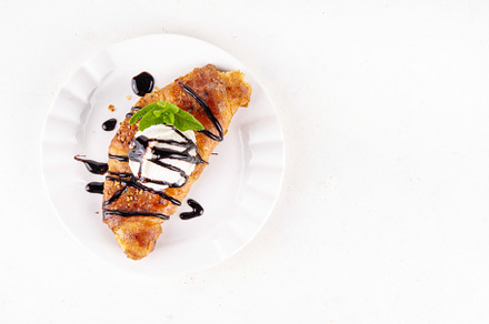 Trendy viral korean style flat croissant with ice cream