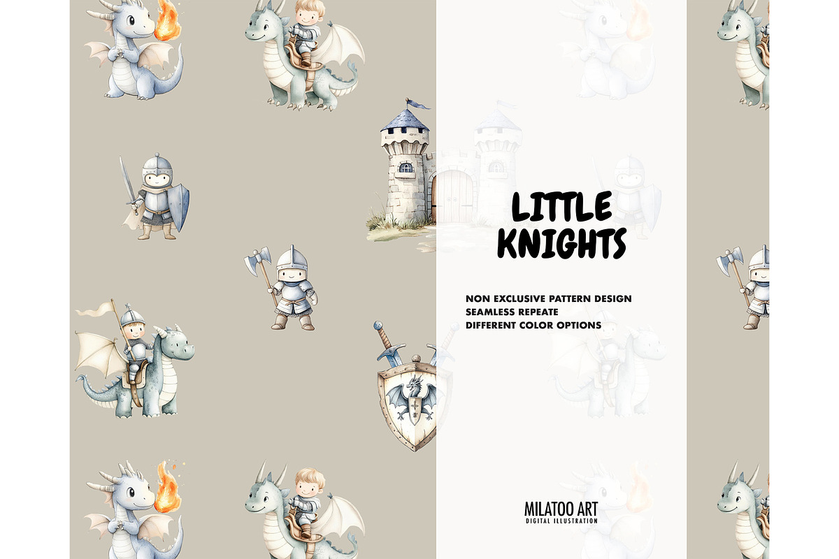 Knights dragons seamless pattern kid, a Pattern Graphic by Milatoo (Photo 1 of 5)