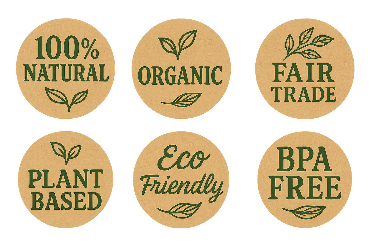 Isolated food label stickers with te, an Illustration by Dvoevnore photos