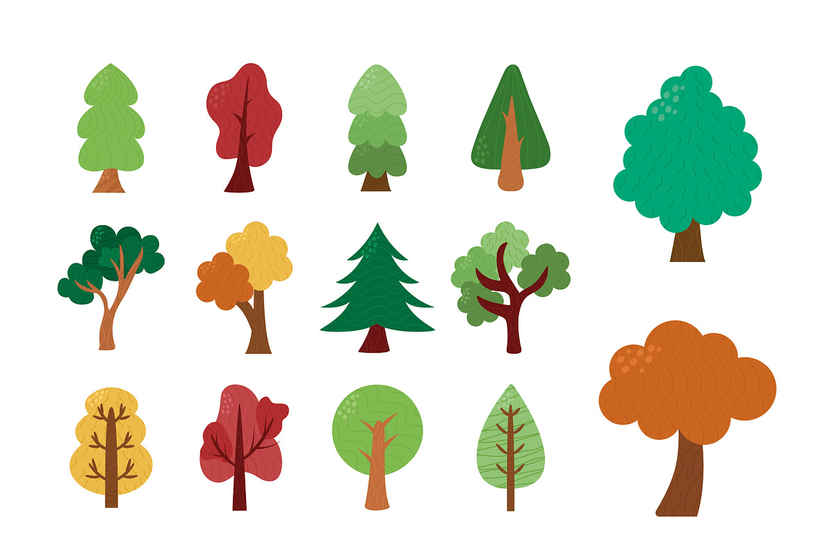 Colorful Trees Illustration Set
