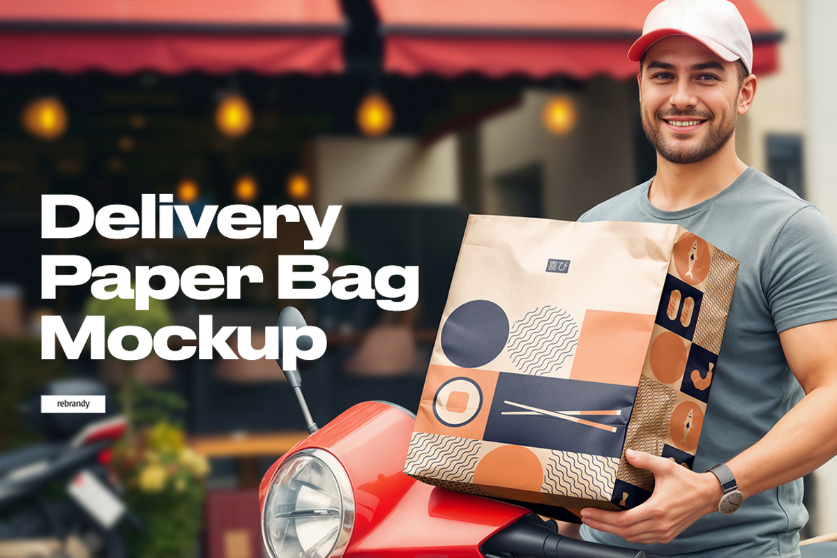 Restaurant Delivery Paper Bag Mockup, a Product Mockup by rebrandy (Photo 1 of 8)