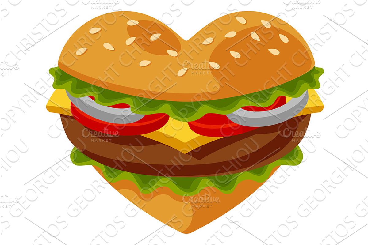 Love of Burger Heart Shaped Fast, a Food Illustration by Christos Georghiou