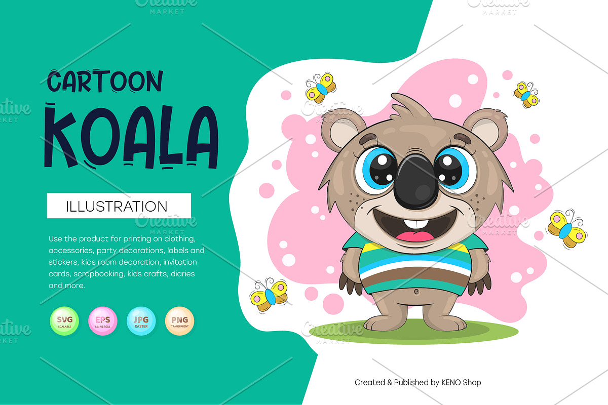 Cute cartoon koala. Tshirt, PNG., an Animal Illustration by KENO Mascots (Photo 1 of 8)