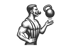 Circus Strongman Juggles Kettlebells