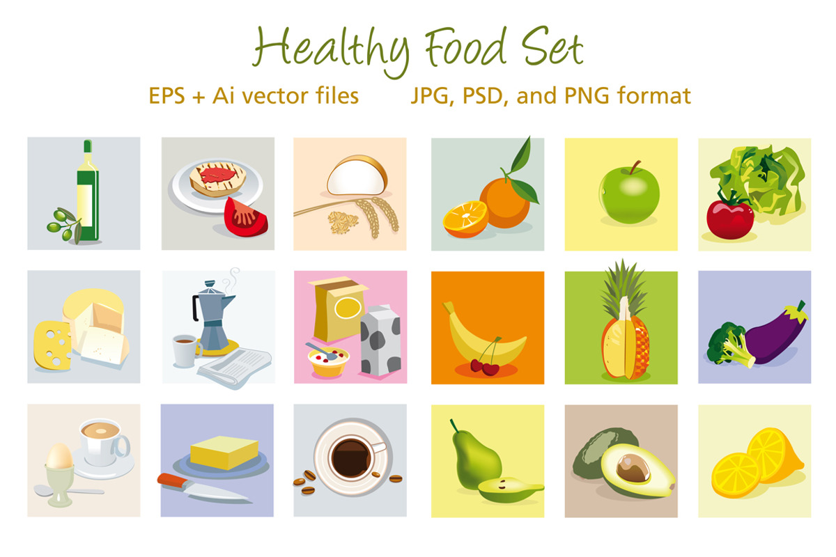 Healthy Food Set, a Food Illustration by ÁRTICA (Photo 1 of 2)