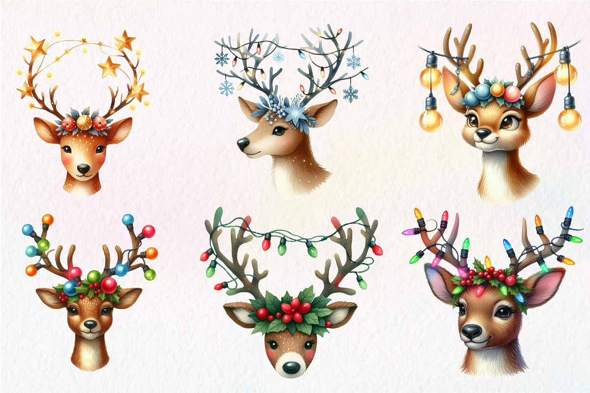 Reindeer Face Christmas Clipart, an Illustration by Dream Creation (Photo 6 of 7)