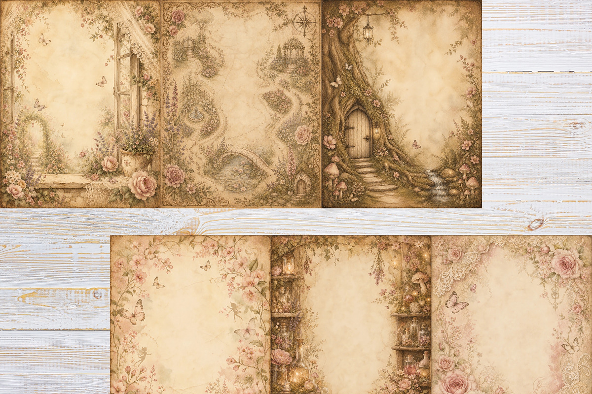 Vintage Fairy Garden Journal Pages, a Background Graphic by LA Design (Photo 3 of 10)