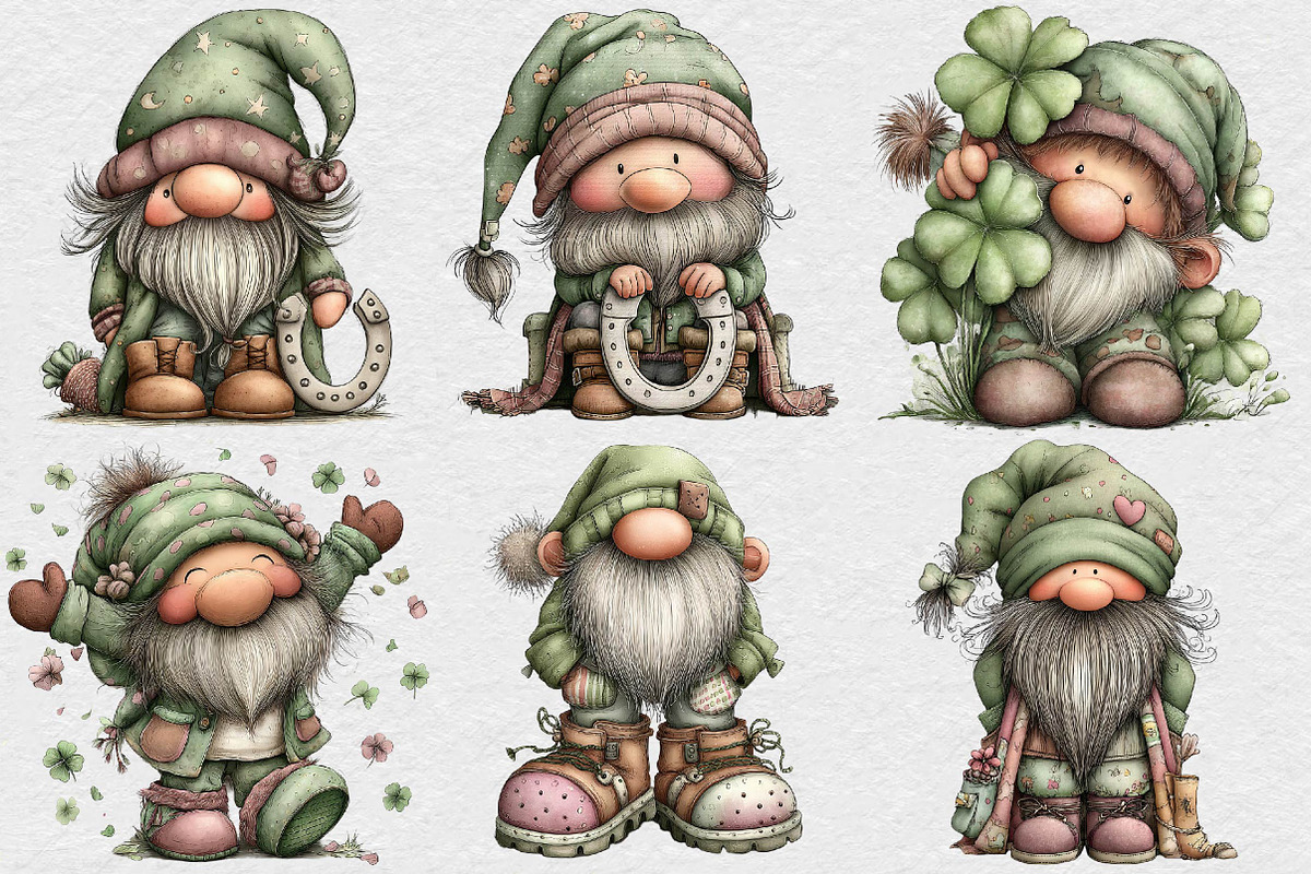 Whimsical St Patrick’s Gnome Clipart, an Illustration by DreamCafeArt (Photo 3 of 6)