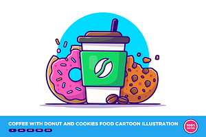 Coffee With Donut And Cookies Food