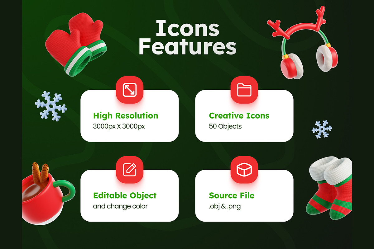 Christmas 3D Icons, an Object 3D Model by Rakata Studio (Photo 2 of 7)