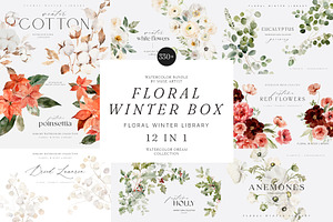 FLORAL WINTER BOX Watercolor Bundle, a Seasonal Illustration by Muse Artist