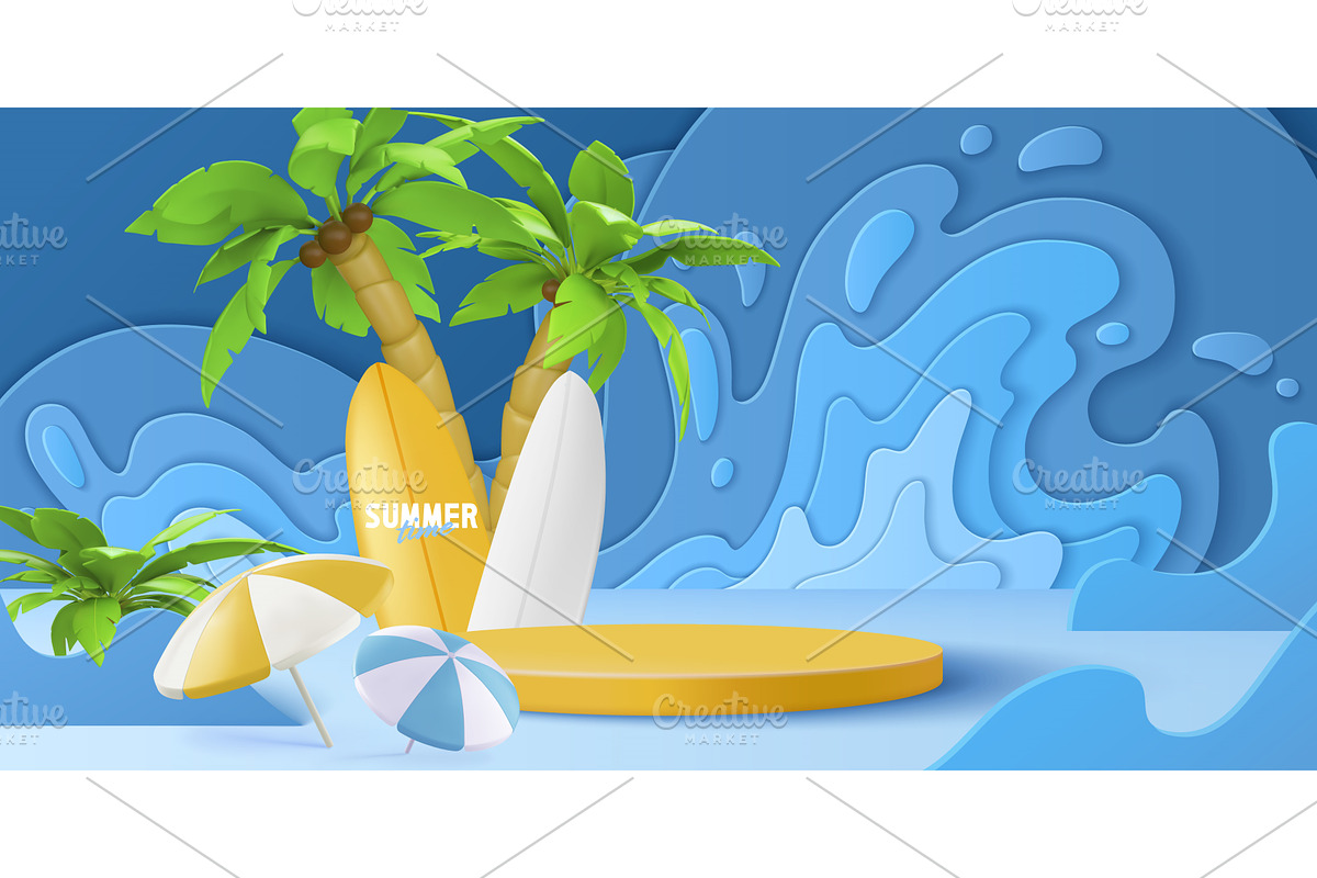 3d summer podium scene, an Illustration by art PVP - market