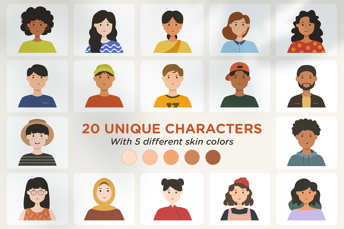 Diversity 100 Vector Avatar Pack V1, a Person Illustration by Telllu & Friends (Photo 2 of 4)