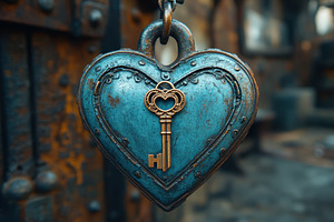 Heart-shaped padlock with a golden k, a Photo by Tanuart